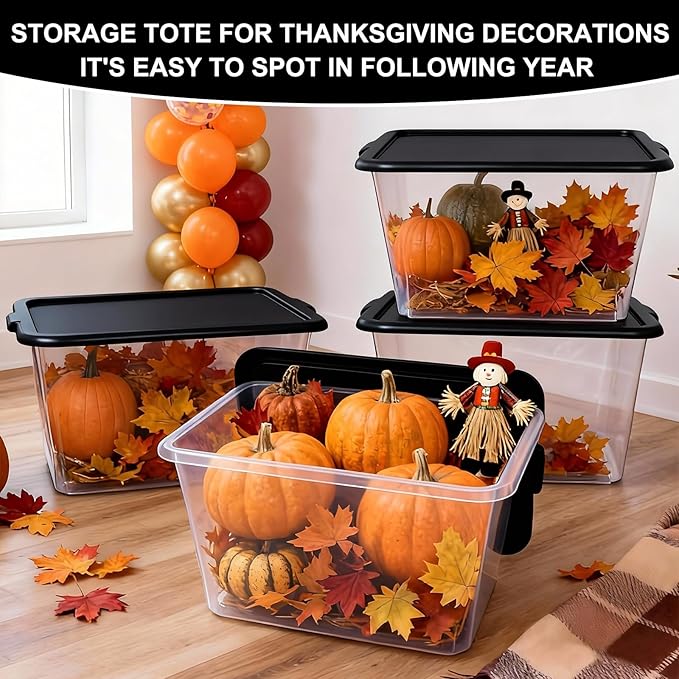Storage Totes with Lids - Made in USA 14.5-Gallon (58-Quart) 4-Pack Clear Plastic Storage Bins with Black Lids Storage Containers Large Storage Boxes Organizer for Home, Office, and Garage