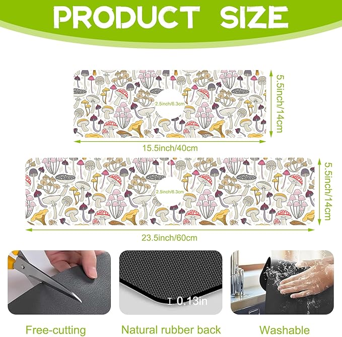 Kitchen Sink Splash Colorful Mushrooms Guard Faucet Mat Super Absorbent Fast Drying Mat Guard Behind Faucet Drip Catcher for Kitchen Bathroom, 15.5"X5.5"