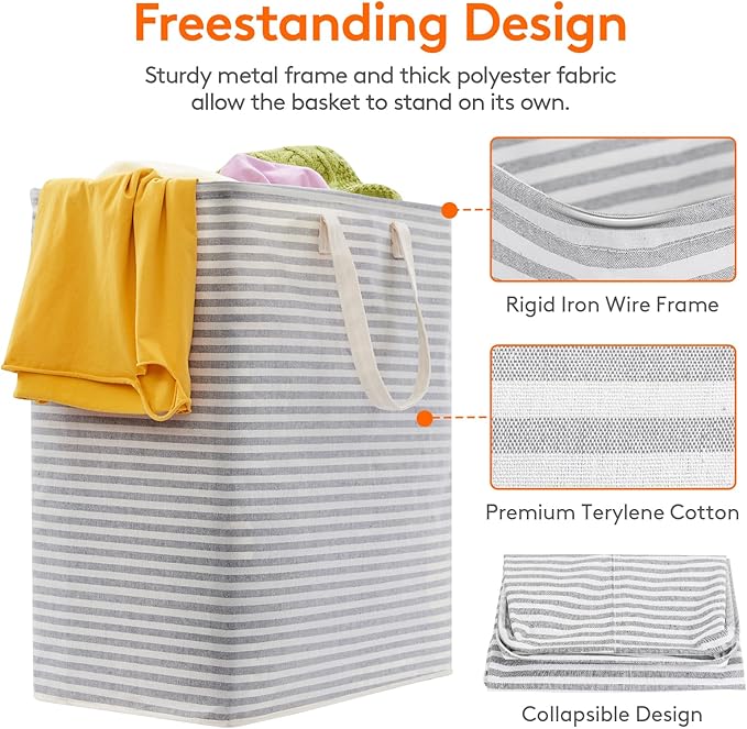 Lifewit 3 Pack Laundry Hamper Large Collapsible Laundry Baskets, Freestanding Waterproof Clothes Hamper with Easy Carry Handles in Laundry Room Bedroom Bathroom College Dorm, Grey, 3 x 100L