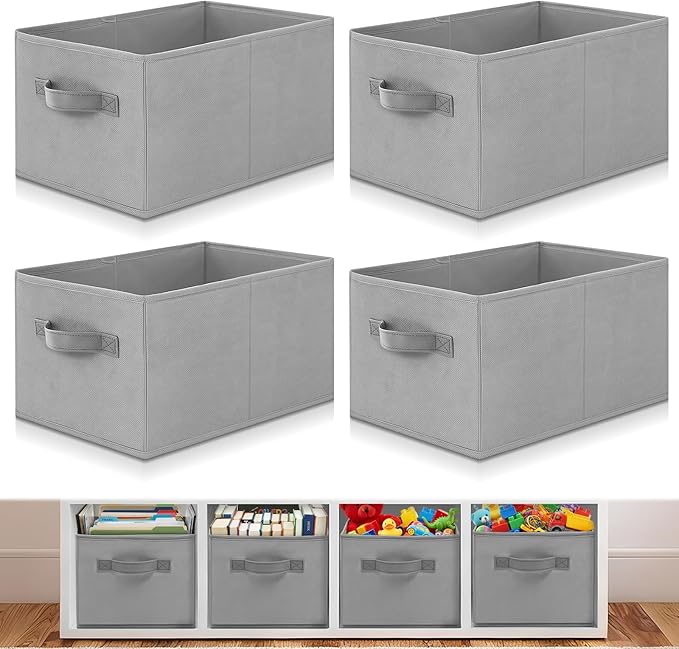 Yinder 4 Pcs Cube Storage Bin 14''x10''x8'' Storage Bins for Room Decor Colorful Bins Foldable Baskets for Nursery Organizer Boxes Fabric Boxes (Gray)