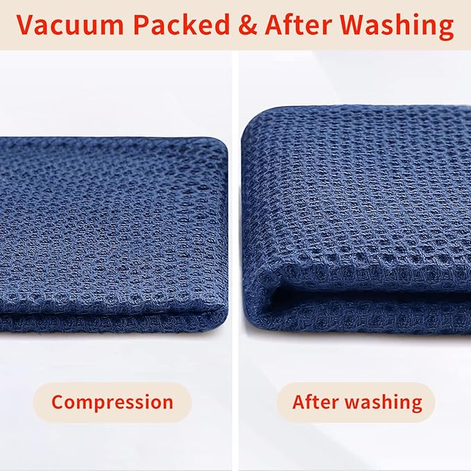 Homaxy 100% Cotton Waffle Weave Kitchen Dish Towels, Ultra Soft Absorbent Quick Drying Cleaning Towel, 20x28 Inches, 6-Pack, Navy Blue