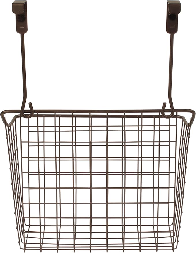 Spectrum Large Over Cabinet Door Organizer Bronze Wire Storage Basket for Kitchen Bathroom, Steel Hanging Cabinet Storage Organizer Basket Design Fits 0.75 Inch Cabinet Doors