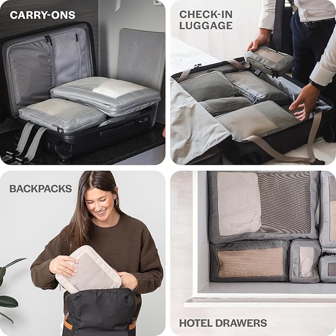 Aerotrunk Compression Packing Cubes for Travel - Luggage Organizer Bags - Double Zipper Packing Cubes for Suitcases (2-Pack, Rose)