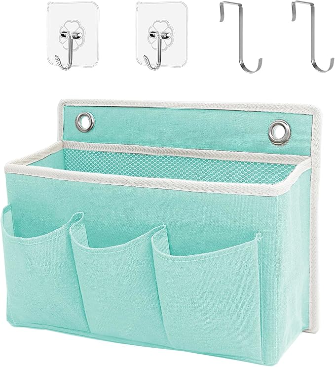 Someteth Wall Hanging Organizer Bag/Hanging Baskets with Large Mesh Compartment & 3 Pockets，Over the Door Organizer Space Saving Storage for Bedroom,RV Camper, Closet (Green -1 Pack)