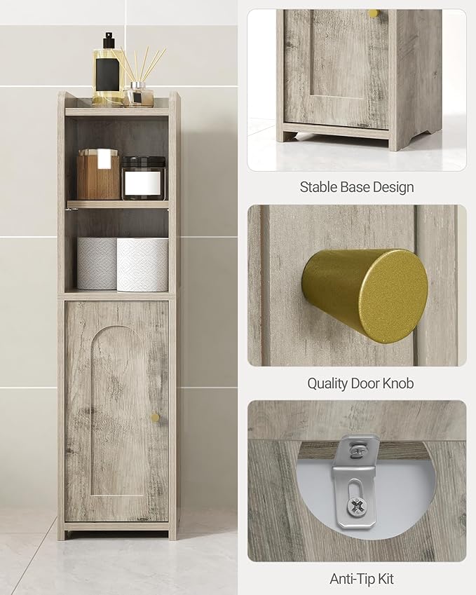 Bathroom Storage Cabinet, Corner Floor Cabinet with Doors and Adjustable Shelf, Narrow Toilet Paper Cabinets, Bathroom Organizer for Small Spaces, Greige BC19705X