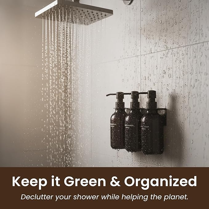 MaisoNovo Shampoo and Conditioner Dispenser - Shower Soap Dispenser Wall Mounted - 16.9 fl oz Set of 3 Black Plastic Bottles Black Plastic Pump - Shampoo Dispenser, Shower Dispenser
