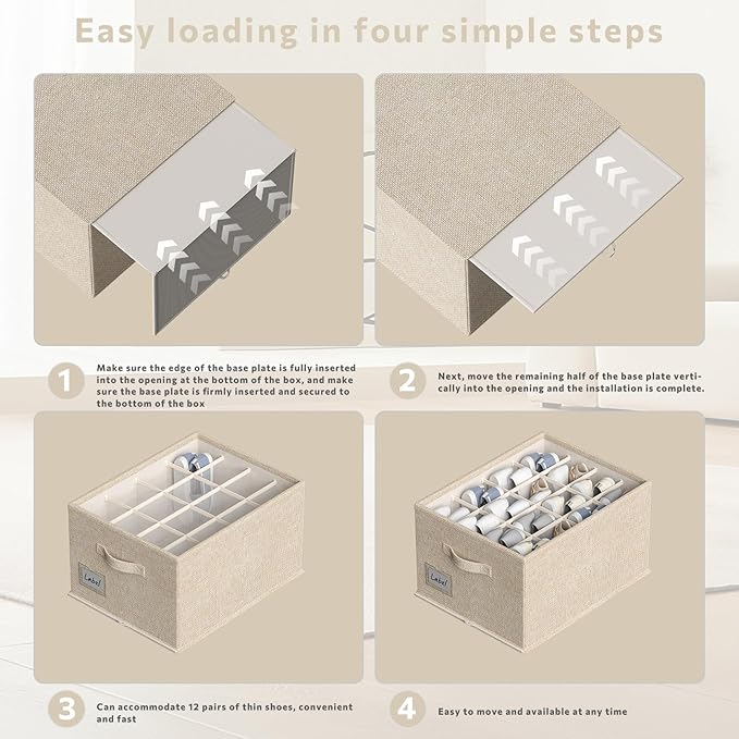 2 Pack Shoe Organizer for Closet, Fits 16-32 Pairs Fabric Shoe Storage Bins Large Shoe Box Storage Containers with Bottom Support for Shoes Space Saving Shoes Holder (Beige, 19.7*15.7*11.8in)