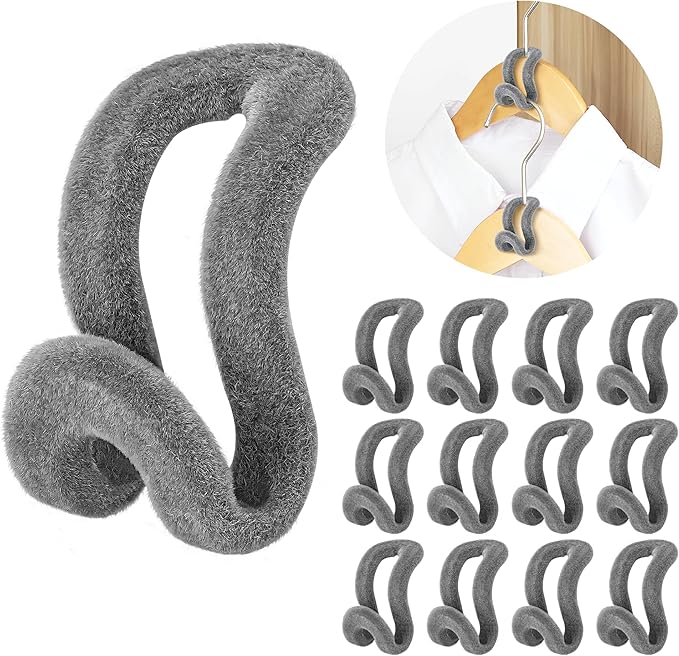 Mlici Velvet Clothes Hanger Connector Hooks, 60 Pcs Heavy Duty Space Saving Clothes Hanger Connector Hooks for Closet, Grey