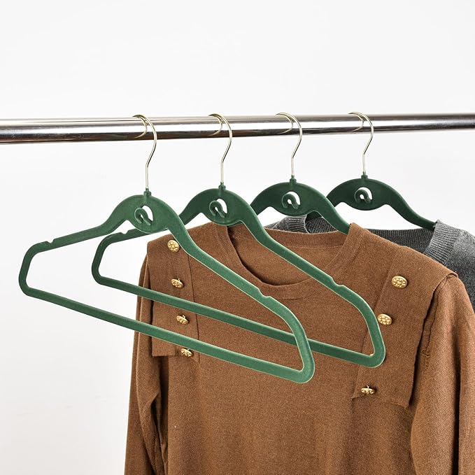 Heavy Duty Velvet Hangers with Cascade Hook, Durable, 360 Degree Rotatable Hook (30, Green)