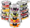 Liuruiyu 12 Pack Glass Food Storage Containers with Lids, Meal Prep Containers, Airtight Bento Boxes with Leak Proof Locking for Microwave, Oven, Freezer and Dishwasher, BPA Free