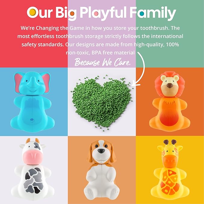 Flipper Fun Animal Pig Toothbrush Cover – Kids Toothbrush Holder with Cover – Toothbrush Holders for Bathrooms - Suction Cup Toothbrush Holder