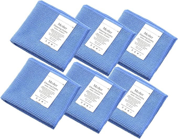 Mcsher Microfiber Cleaning Cloths - 6 Pcak, Blue, 6"x 7" Inch