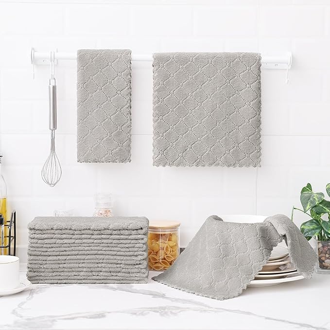 Homaxy 18 Pack Dish Towels for Kitchen (10 x 20 Inches, Grey), Super Soft and Absorbent Coral Velvet Dish Cloths for Washing Dishes, Nonstick Oil Fast Drying Microfiber Cleaning Cloth