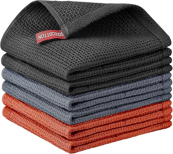 Nialnant 6 Pack Kitchen Towels, 100% Cotton Dish Cloth for Washing Dishes, Absorbent Quick Drying Dish Rags, Multipurpose Cleaning Rags-12x12 Inches