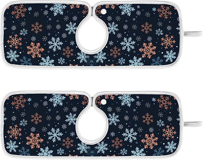 2 Pack Faucet Splash Catcher Orange Snowflake Sink Mat for Faucet Absorbent Kitchen Splash Guard Drip Catcher for Farmhouse Barthroom Bar, S