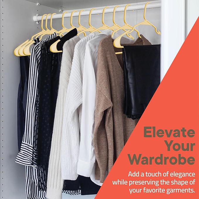Plastic Clothes Hangers – Heavy Duty Hanger Set, for Organizing Clothes, Dresses, and Coat, Holds Up to 5 lbs, Space-Saving Hangers with Non-Slip Shoulder Grooves, Pack of 5, Yellow