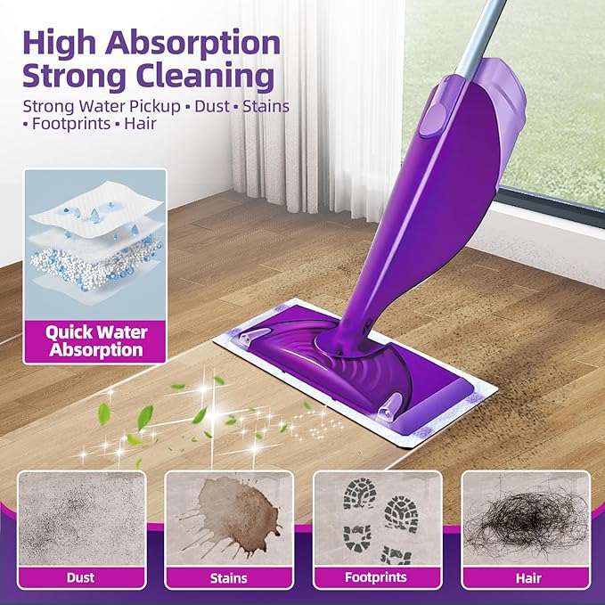 Wet Mop Pads Refills, 4-Layer Thick Disposable Wet Jet Pads, 5.9"×11.4" Fragrance-Free Mopping Cloths, Compatible with Most Spray Mops for Home Kitchen Hardwood Wood Floors, 60 Pack