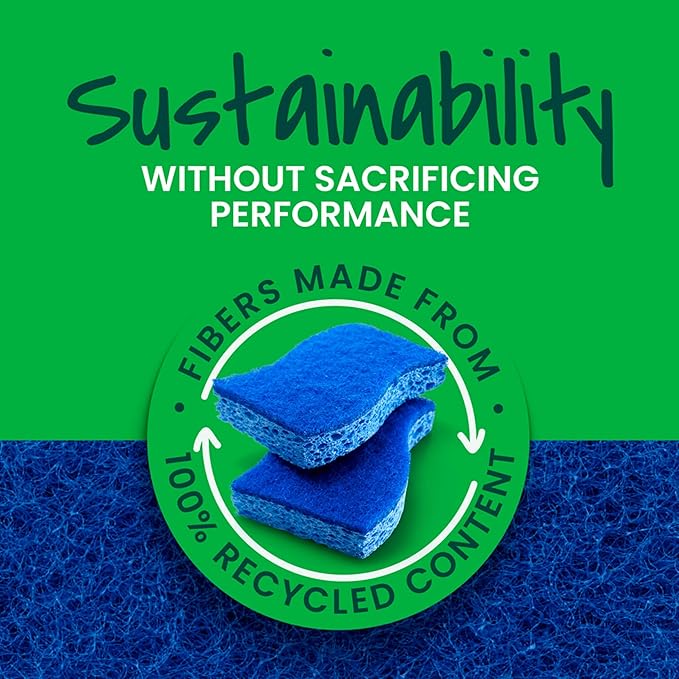 Scotch-Brite Zero Scratch Scrub Sponges, 6 Kitchen Sponges for Washing Dishes and Cleaning The Kitchen and Bath, Non-Scratch Sponge Safe for Non-Stick Cookware (Pack of 2)