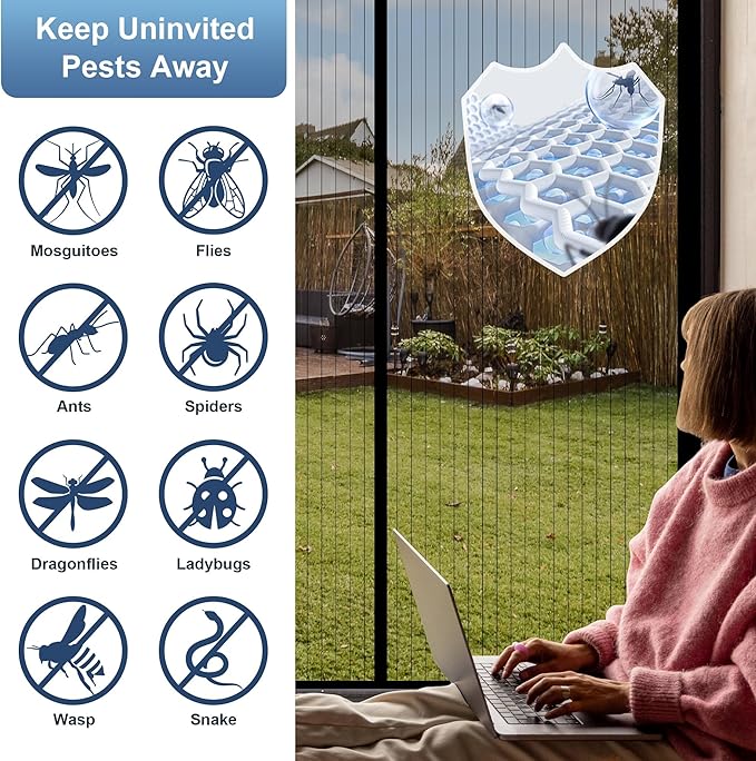Magnetic Screen Door Mesh 38" x 82" - Fits 36" x 80" Door Size, Works for Patio, Sliding Door, Keeps Bug Mosquito Out, Fresh Air Flow, Black
