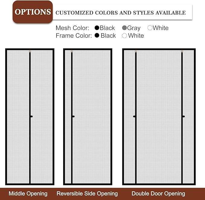 Yotache Customized Magnetic Screen Door, Left Right Side Opening Door Mesh with Magnets for Patio, Balcony, Front, Back, Sliding Door