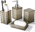 Brown Bathroom Accessories Set, 4 Pack Acrylic Bath Accessory Sets Complete, Diamond Soap Dispenser and Toothbrush Holder Bathroom Counter Sink Set, Boho Modern Bathroom Decor