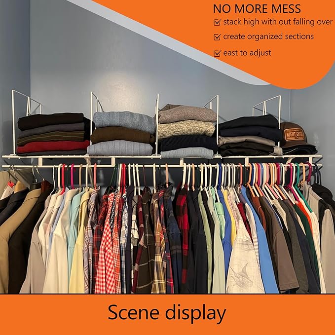 shelf dividers, create 40% more closet space, Set of 8, 12 inch wire shelf dividers, closet organizers and storage,supremely sturdy,closet shelf organizer,Will not break,closet dividers,No Tool,White