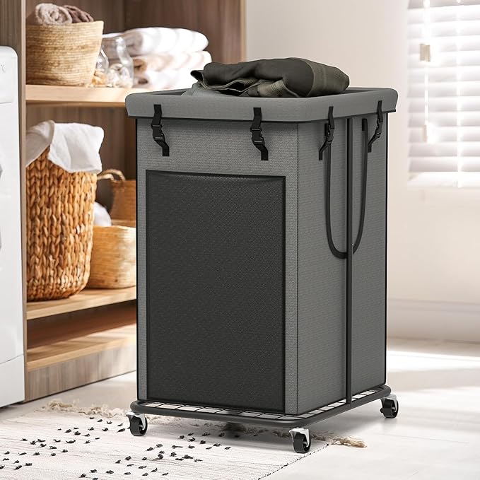 150L Large Laundry Hampers, Oxford Fabric Laundry Hampers Clothes Hampers, Metal Frame and Removable Bag Design with Wheels, Suitable for Bedroom, Bathroom, Dorm Room, Laundry Room (Grey)