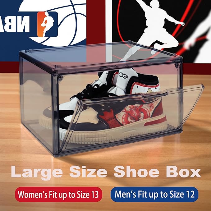 12 Pack Shoe Boxes Size 13 Acrylic Shoe Organizer Clear Storage Box Plastic Stackable Sneaker Display Case with Magnetic Lids