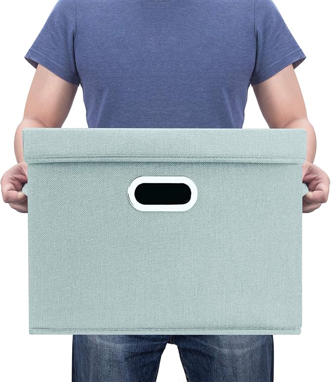 TYEERS Large Storage Bins with Lids, Collapsible, Washable, Fabric Storage Boxes for Organizing, 17.3x11.8x11.4 inches, 3 Pack, Aqua Spring