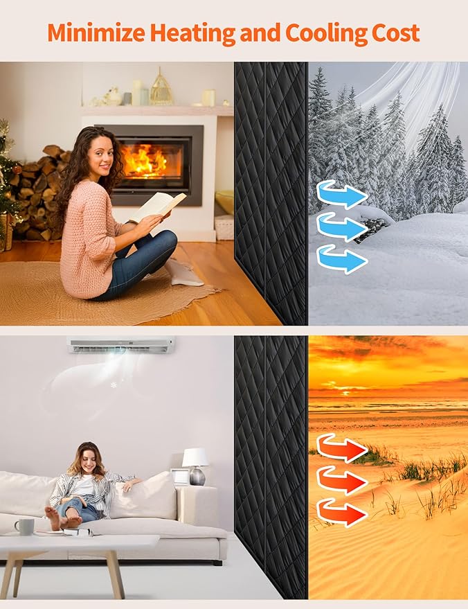 Magnetic Thermal Insulated Door Curtain for 72"x 80" Doors, Heavy-Duty Oxford Fabric Door Cover for Heat Insulation, Magnetic Closure Blanket for Doorway to Keep Warm in Winter Cool in Summer