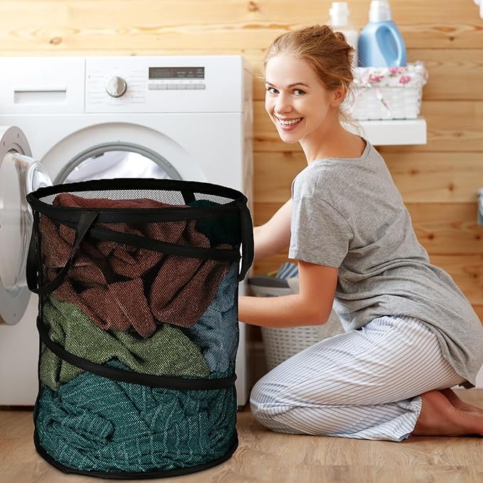 BATTOO Collapsible Laundry Baskets, Foldable Hamper for Laundry, Extra Large Pop Up Laundry Hamper 113L with Portable Bag Mesh Clothes Hamper for Bathroom, Campout, Dorm or Travel