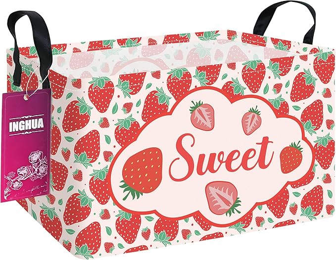 Rectangular Storage Basket Fabric Organizer Bin for Toys,Books,Clothes,Gifts,Pets-Perfect for Home,Office,Nursery,Dorm,Shelf(Rec-strawberry)