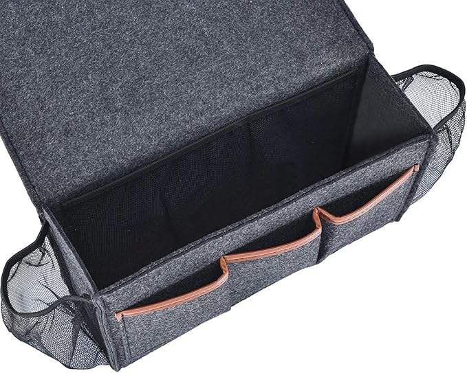 Zafit Bedside Caddy, Large Size Storage Organizer with 8 Pockets - Holds Magazines, Remotes, Phone (13.4'' x 18.1'', Dark Grey)