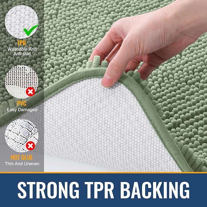 Arotive Bathroom Toilet Rugs U Shaped 24x20, Extra Soft Absorbent Shaggy Chenille Contour Bath Rugs for Toilet, Machine Washable Non-Slip Contoured Bath Mats, Sage Green