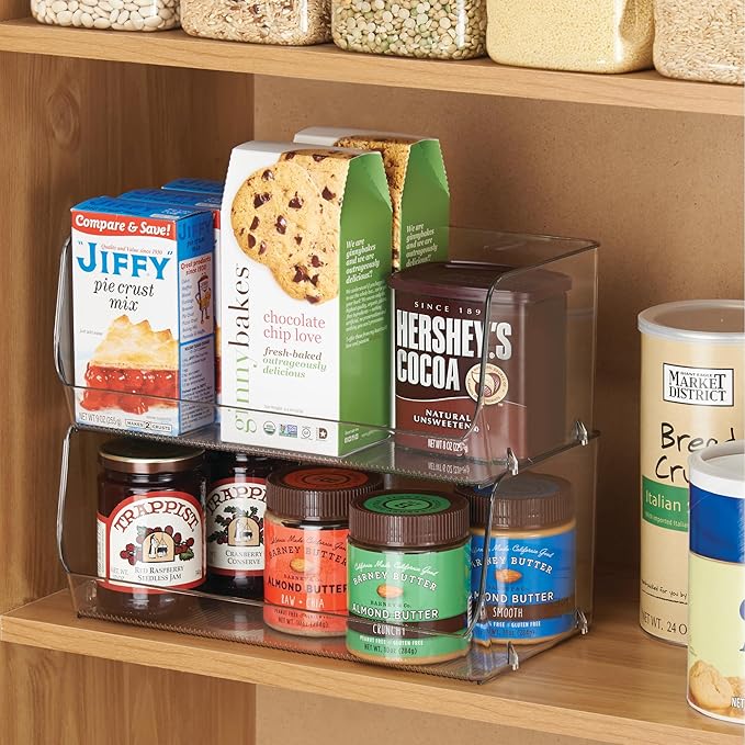 iDesign Wide Stackable Open-Front Storage Bin for Kitchen and Pantry, Clear, Made in USA