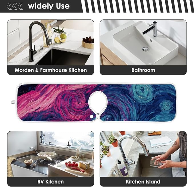 Sink Faucet Absorbing Mat Kitchen Sink Splash Guard Splash Faucet Drip Catcher for Bar RV Bathroom 2PCS 30x5.5in Starry Night Sky Swirling Neon Blue