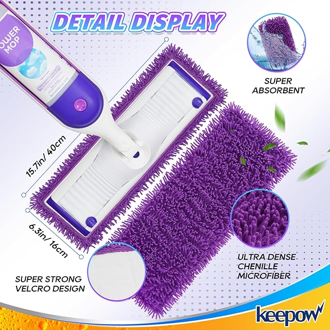 KEEPOW 10 Pack Reusable Mop Pads Compatible with Swiffer PowerMop, Microfiber Mop Pads Refills Machine Washable, Durable, and Highly Absorbent Suitable for All Floor Types