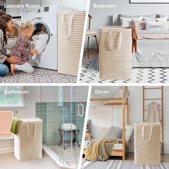 Lifewit 2 Pack Laundry Hamper Large Collapsible Laundry Baskets, Freestanding Waterproof Clothes Hamper with Easy Carry Handles in Laundry Room Bedroom Bathroom College Dorm, Beige, 2 x 80L