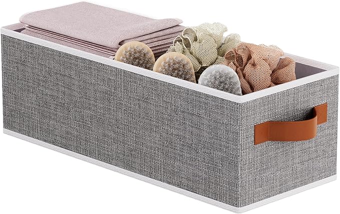 Fabric Storage Bin, Foldable Long Clothes Basket, 15 x 6 x 5 Inch Storage Box Container with Double Handles, Gray, 1-Pack