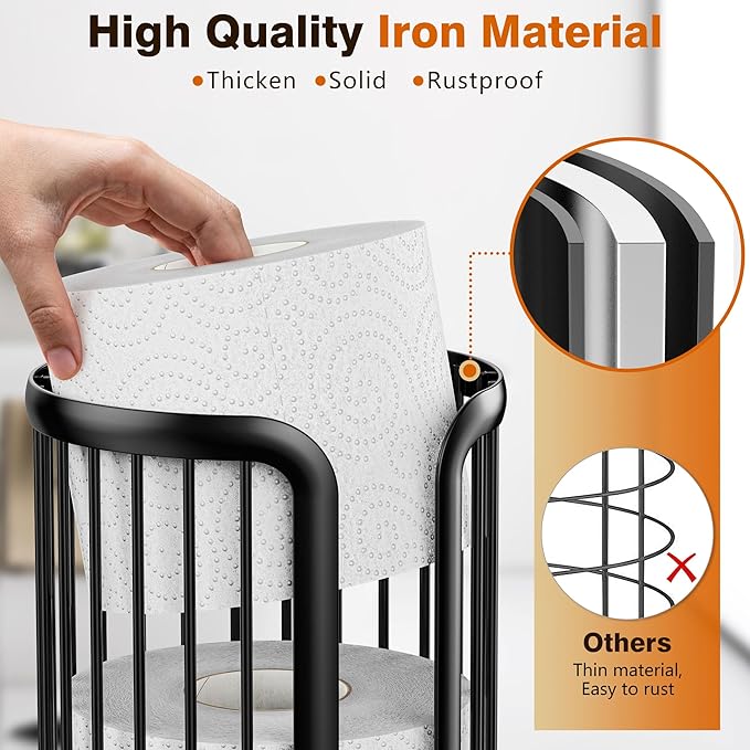 Bunoxea Toilet Paper Holder Stand, Freestanding Toilet Tissue Organizer, Minimalistic Storage Solution, Reserve Mega Rolls,Modern Black-2PACK