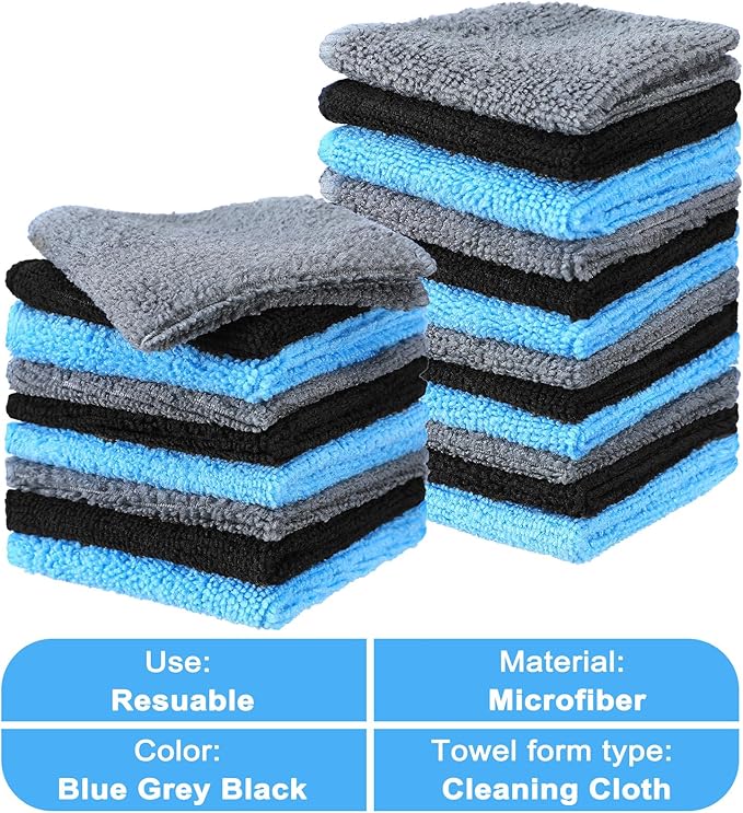 Tanlade Microfiber Cleaning Cloth 6"x6" Cleaning Rags Reasonable Kitchen Towels Microfiber Towels Cars Wash Dry Erase Cloth (Blue/Gray/Black,50 Pcs)