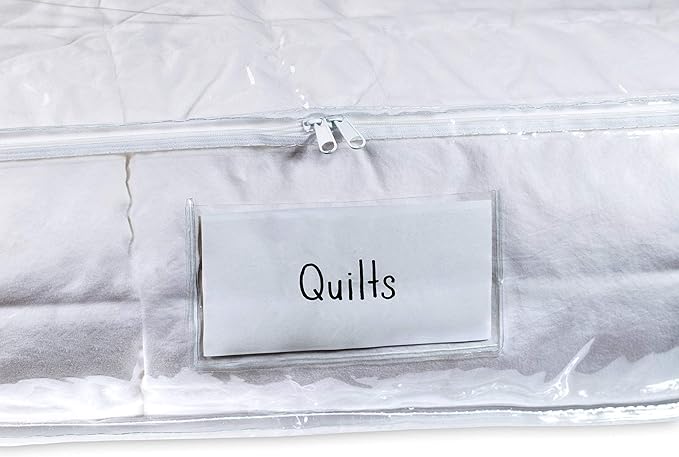 Masirs Clear Underbed Storage Bag, Durable Vinyl Material to Shield Your Contents from Dust, Dirt and Moisture, Easy Gliding Zipper for Easy Access and Label Pocket for Easy Identification, (2-Pack)