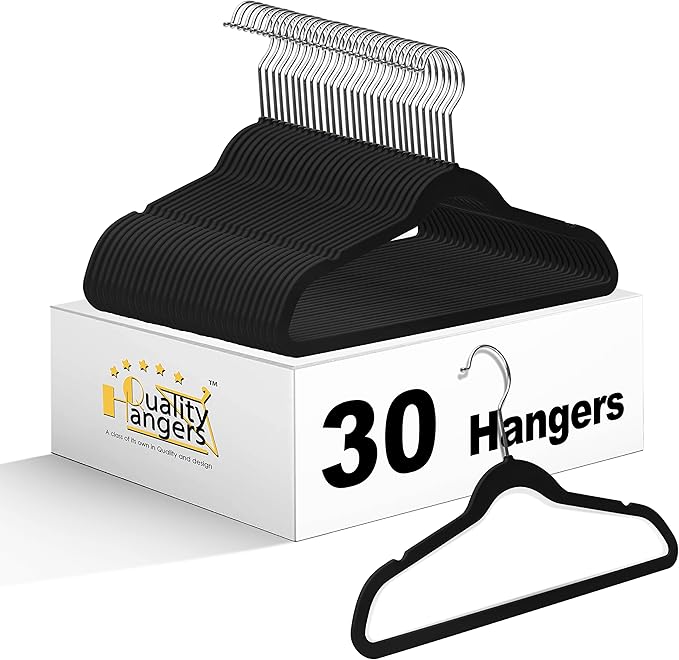 Quality Kids Plastic Hangers 30 Pack Non Velvet Non-Flocked Thin Compact Kids Hangers Swivel Hook for Shirts Blouse Coats (Black, 30)