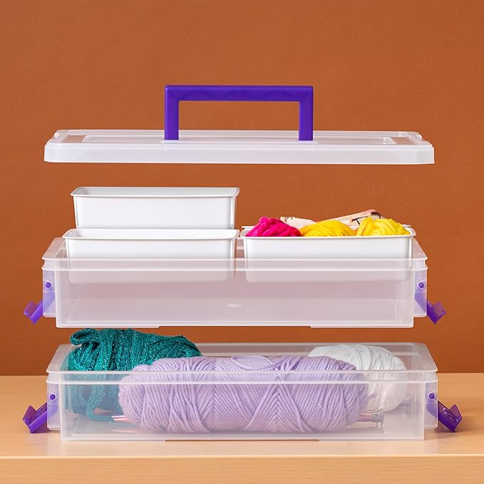 IRIS USA 9 Qt. Plastic Craft Storage Container Bins with Lids, 1 Pack, Small Art & Office Supply Organizer Tote, Sensory Bins & Boxes for Home & University, Latchable, Stackable, Portable, Clear