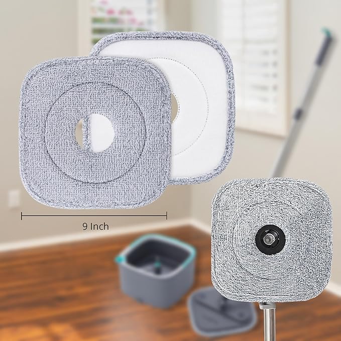 True & Tidy® 8-Pack 9 inch Extra Thick Microfiber Pad Refill for SPIN-800 TrueClean Mop & Bucket Square, Compatible with M16 and Most Square Spin Mop and Bucket, Machine Washable up to 100x