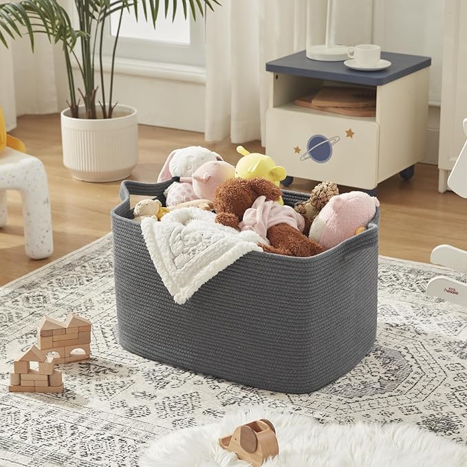 95L Extra Large Blanket Basket, 24" x 16.9" x 14.2" Woven Storage Basket for Living Room, Nursery Blanket Storage for Toys, Towels, Dirty Clothes (Grey)