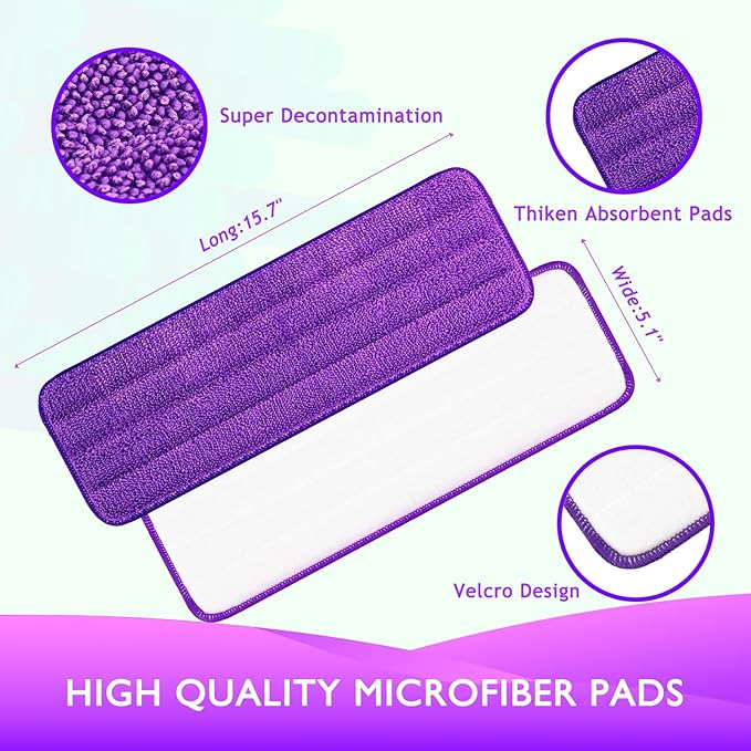 Reusable Power Mop Refills Pads Compatible with Swiffer PowerMop Mop - Microfiber Power Mop Pads Refill for 13 ''-15 '' Spray Mop- Washable Pads for Multi-Surface Floor Cleaning, 4 Pack