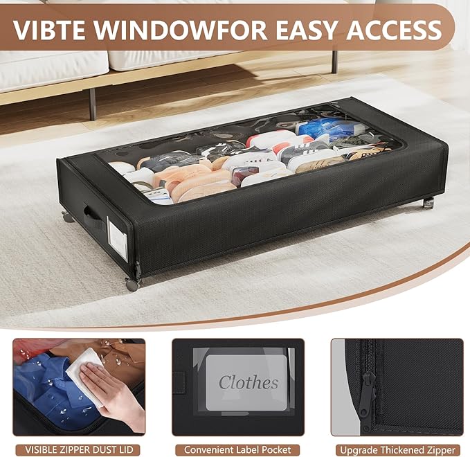 XXXXL Extra Long Under Bed Storage with Wheels,BIGGEST Size Available(66L) under the bed storage Organizer with Lid&Label,Rolling Under the bed Metal Drawer for Clothes,Shoes,Toys(36x17x 6In)