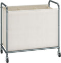 STORAGE MANIAC Rolling Laundry Hamper, 165L Laundry Basket with Lockable Wheels, Triple Clothes Sorter Cart, 3 Bag Clothes Separator Hamper for Closet, Bathroom, Laundrys Room, 3 Section Beige