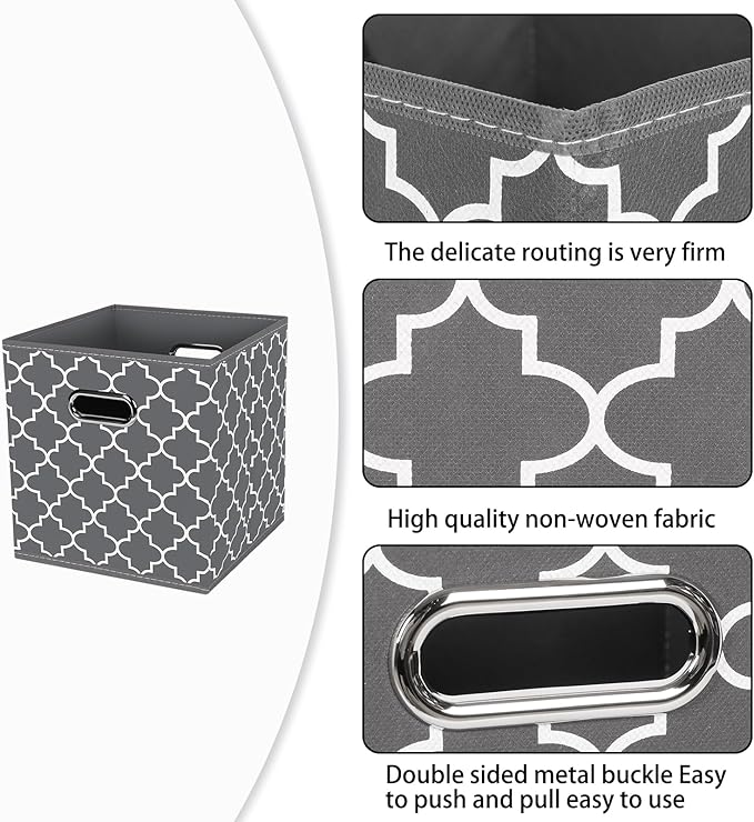 Fabric Cloth Storage Bins,Fabric Cube Organizer with Dual Handles Foldable Cube Storage Baskets for Home Bedroom Storage,Set of 3,(Gray Light)